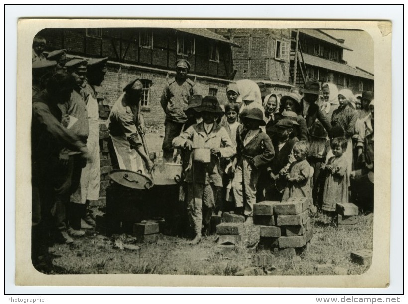 France A La Soupe Enfants En Ligne Guerre De 14-18 WWI WW1 Photo Ancienne - War, Military