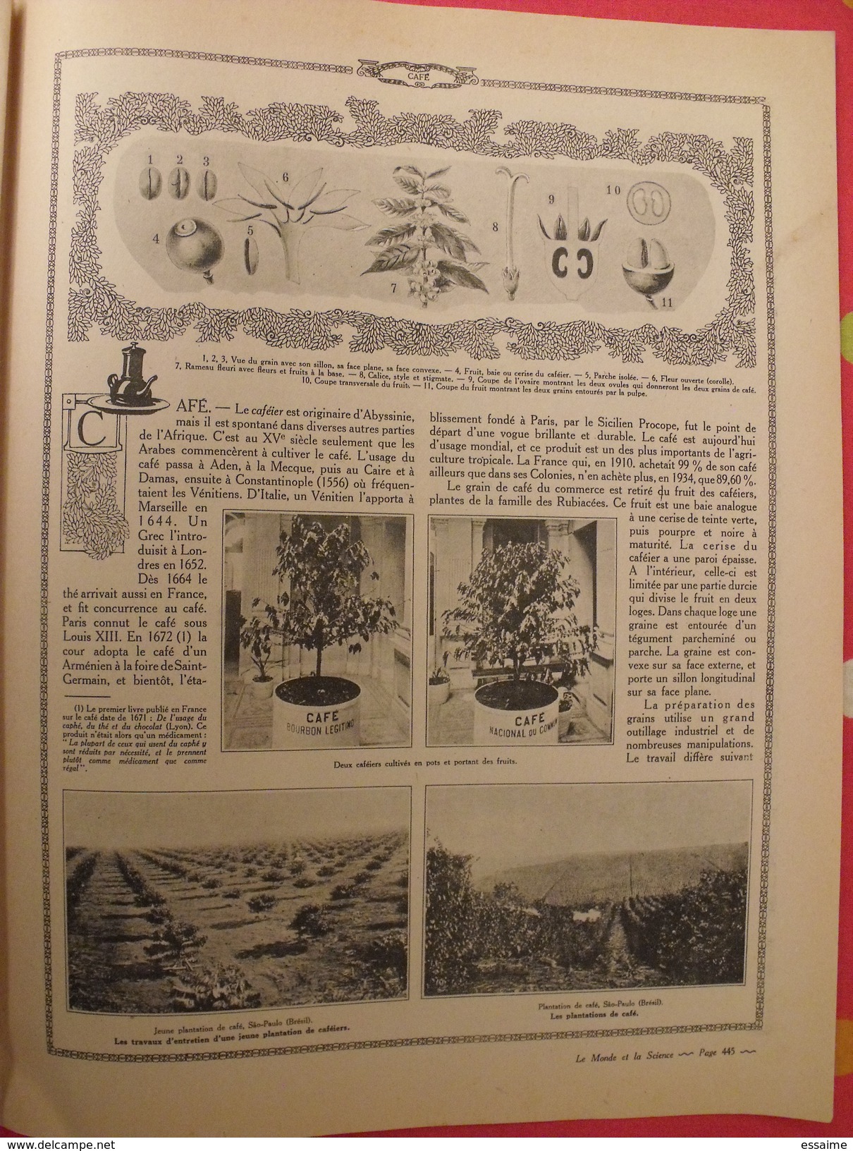 Le monde et la science 1935. bactériologie beurre margarine café champagne chauffage. nombreuses photos encyclopédie