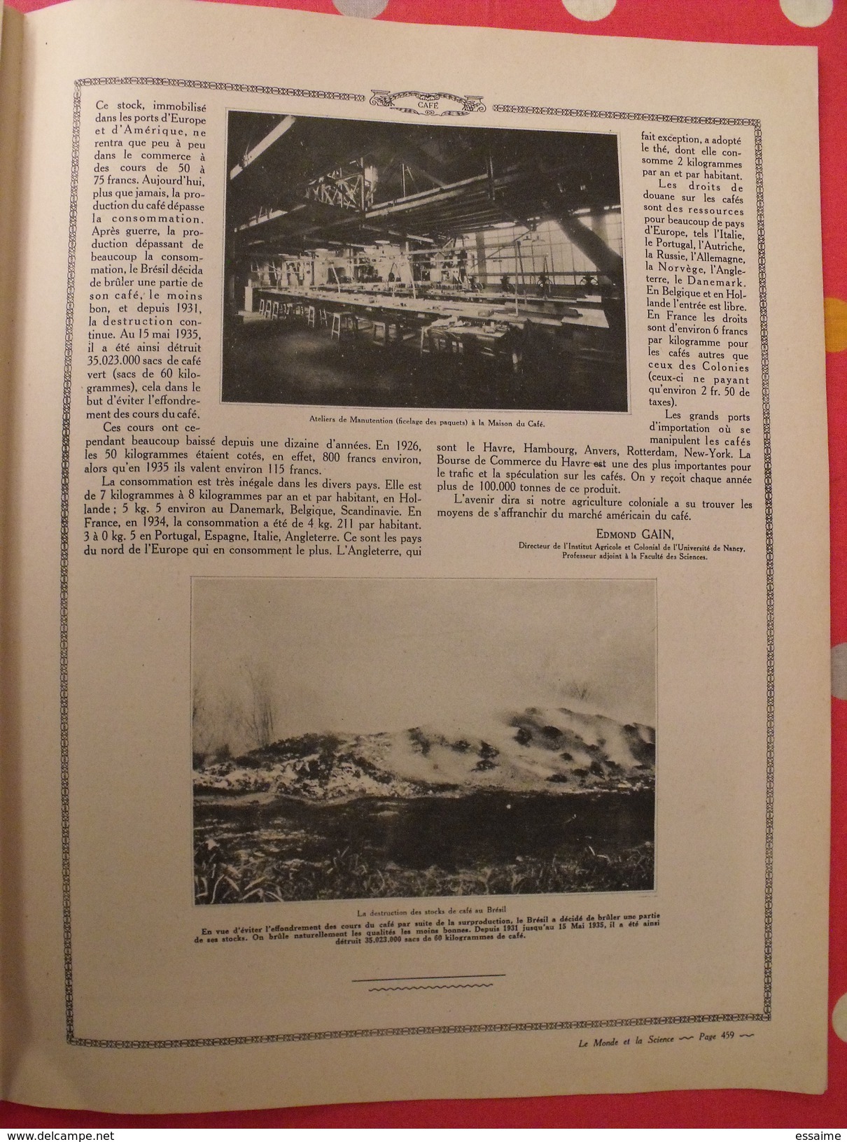 Le monde et la science 1935. bactériologie beurre margarine café champagne chauffage. nombreuses photos encyclopédie