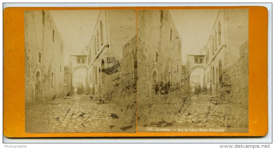 Israel Palestine Jerusalem Arc De L'Ecce Homo Ancienne Photo Stereo 1875 - Stereoscopio