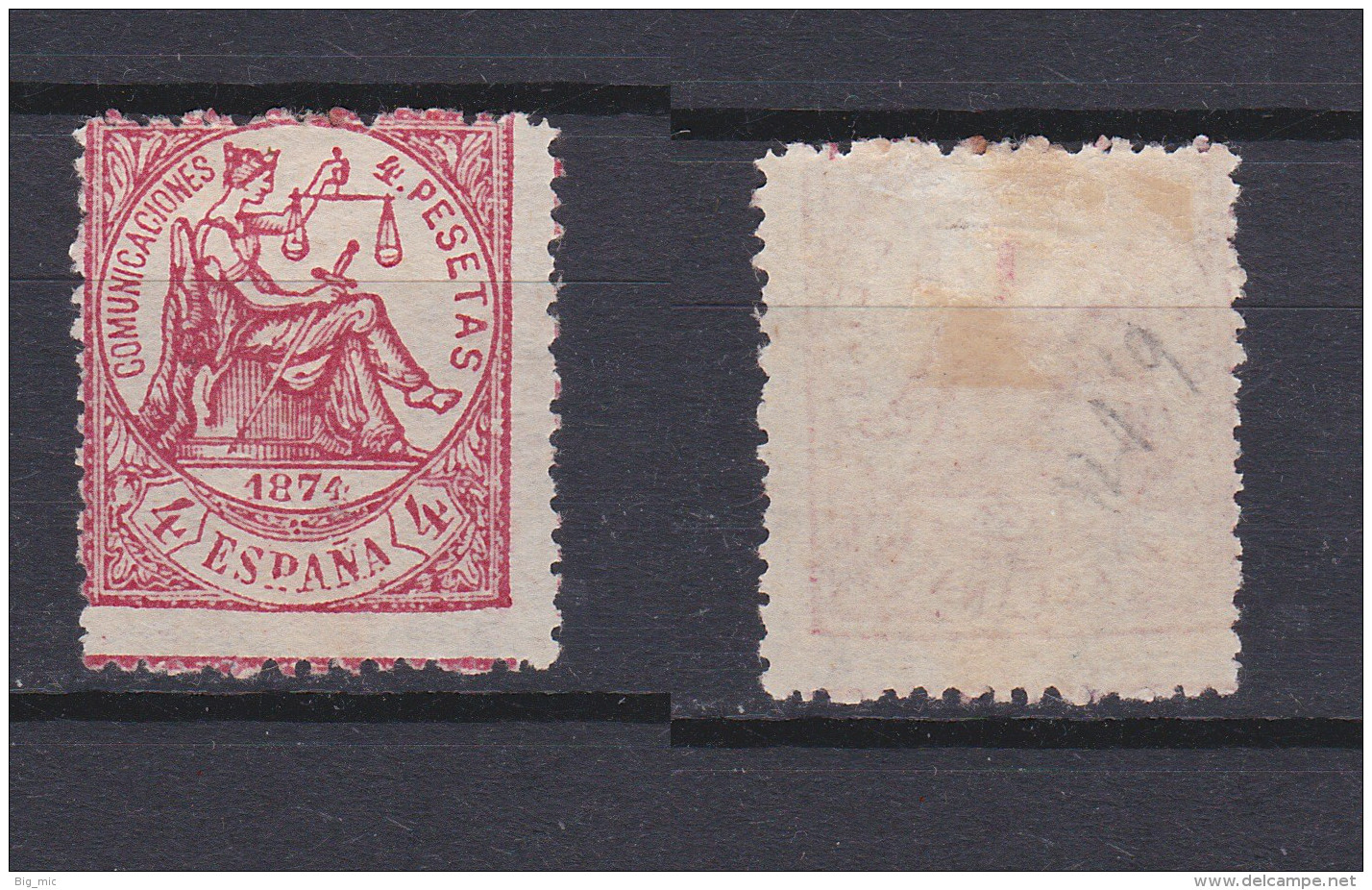 SPAIN 1874 Justice 4 Pta Rose Mint * 209 (Mi.143) - Unused Stamps