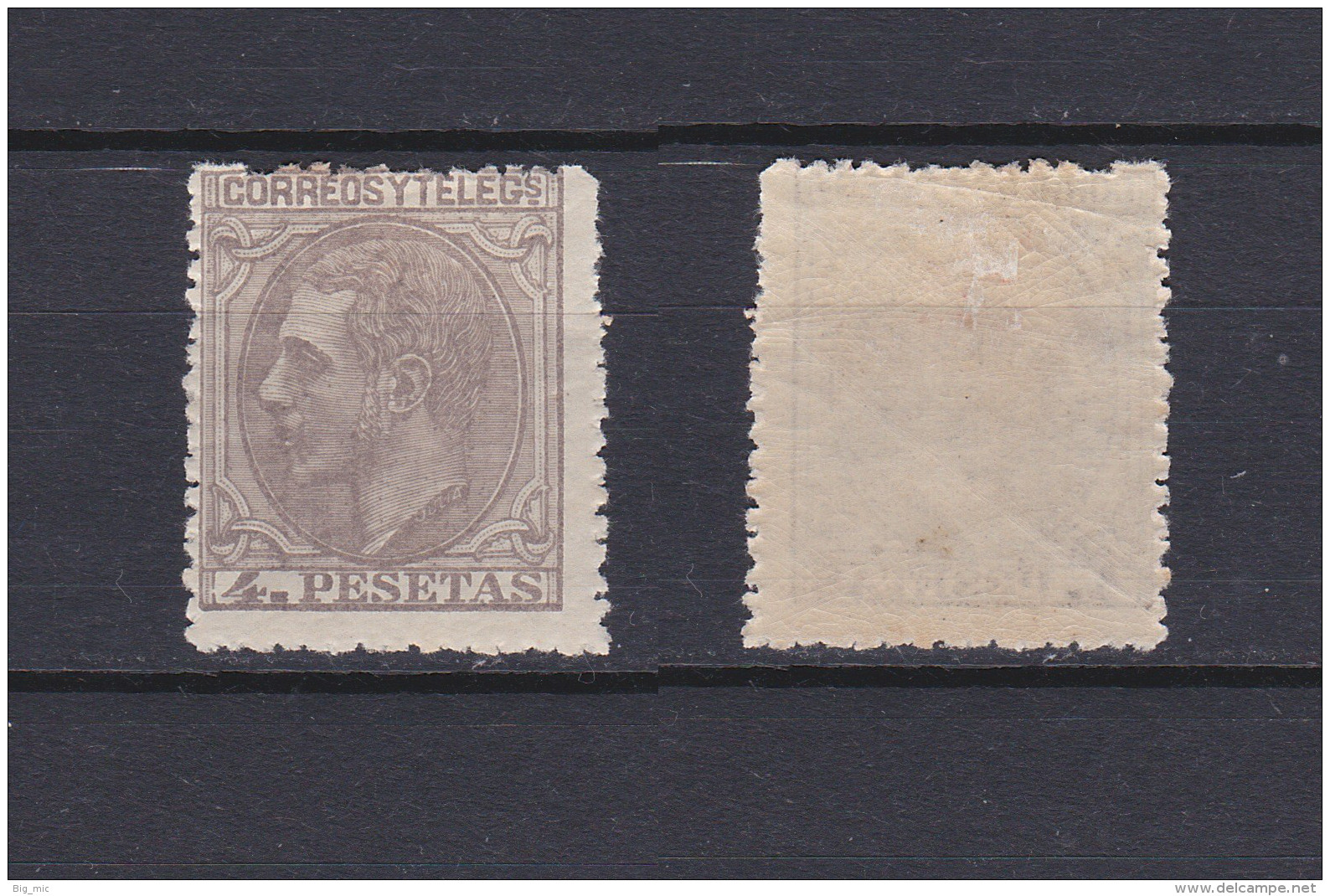 SPAIN 1879 King Alfonso XII 4 Pta Lilac Grey Mint * 250 (Mi.185) - Unused Stamps