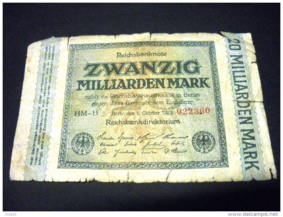 ALLEMAGNE 20 Millards De Mark 01/10/1923,pick N° 118 A, GERMANY Inflation - 20 Miljard Mark