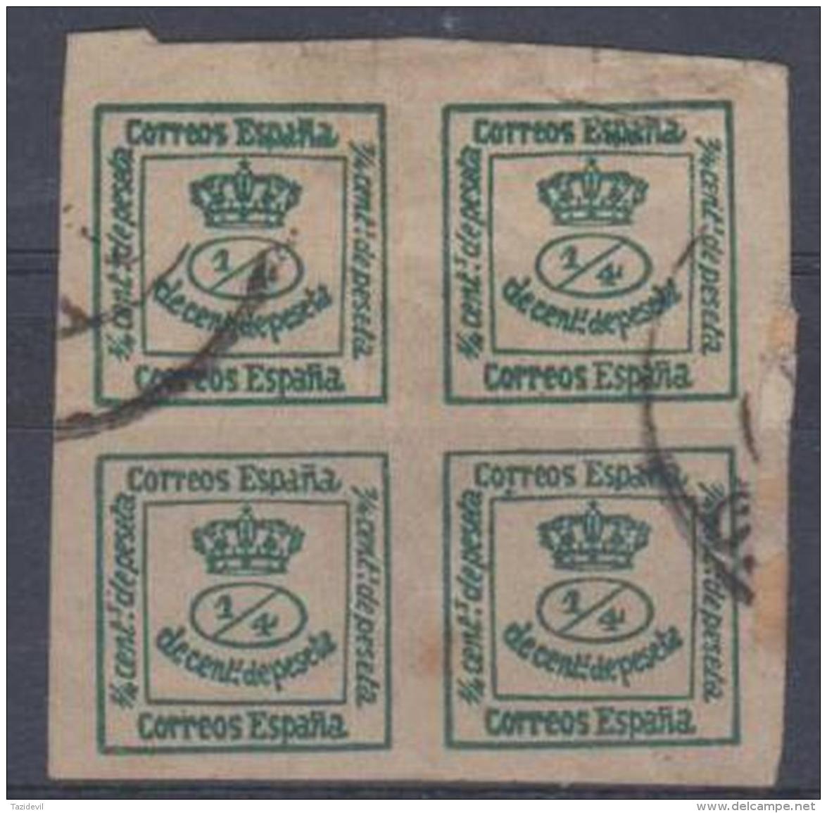 SPAIN - 1873 Mural Crown Block Of Four. Scott 1909. Used - Used Stamps