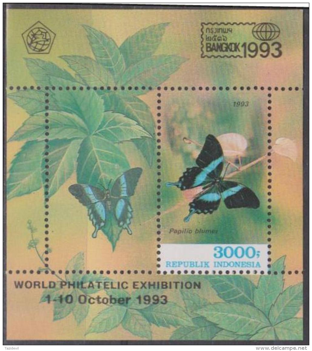 INDONESIA - 1993 Butterfly Souvenir Sheet Overprinted "Bangkok Stamp Exhibition". Scott 1550. MNH - Indonesia