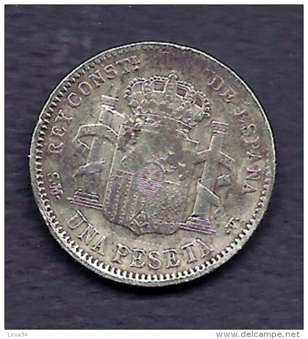 PIECE MONNAIE ESPAGNOLE - ALPHONSE XIII- 1 PESETA DE 1900- ARGENT- COTE 75 E- BON ETAT- 2 SCANS - Autres & Non Classés