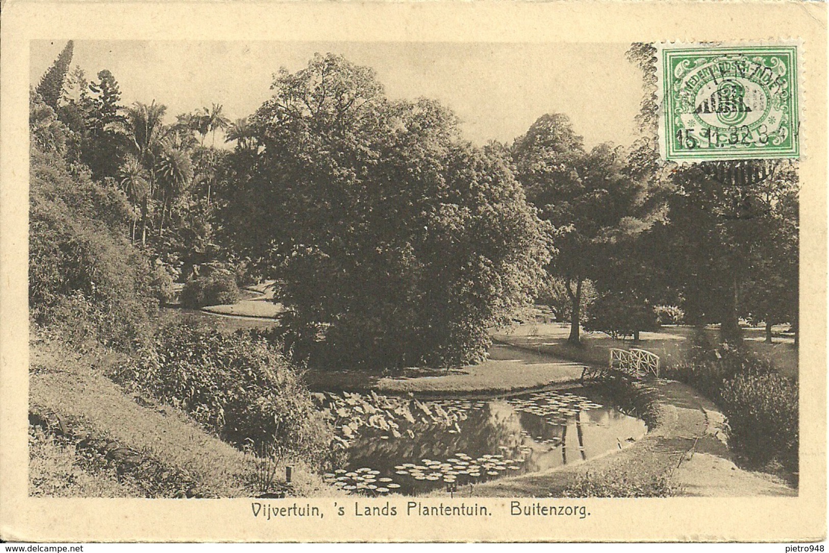 Buitenzorg Ora Bogor (Giava, Indonesia) Vijvertuin, 's Lands Plantentuin, Thematic Stamp "Nederlandsch Indie" 3 Cent. - Indonesia