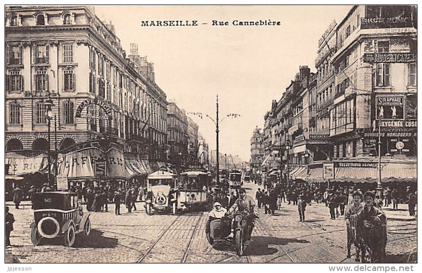 BOUCHES DU RHONE  13  MARSEILLE   RUE CANEBIERE  MOTO SIDE CAR - Canebière, Centre Ville