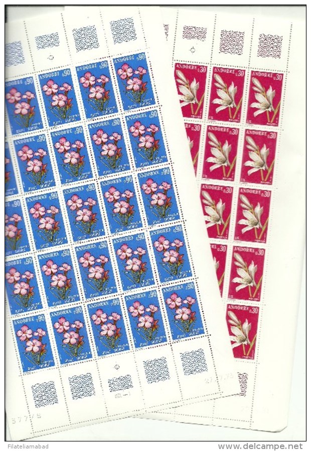 ANDORRA CORREO FRANCES 25 SELLOS Nº 229 Y 231 DE LA SERIE FLORES 1973 (C.H.C.11.16) - Blocks & Sheetlets