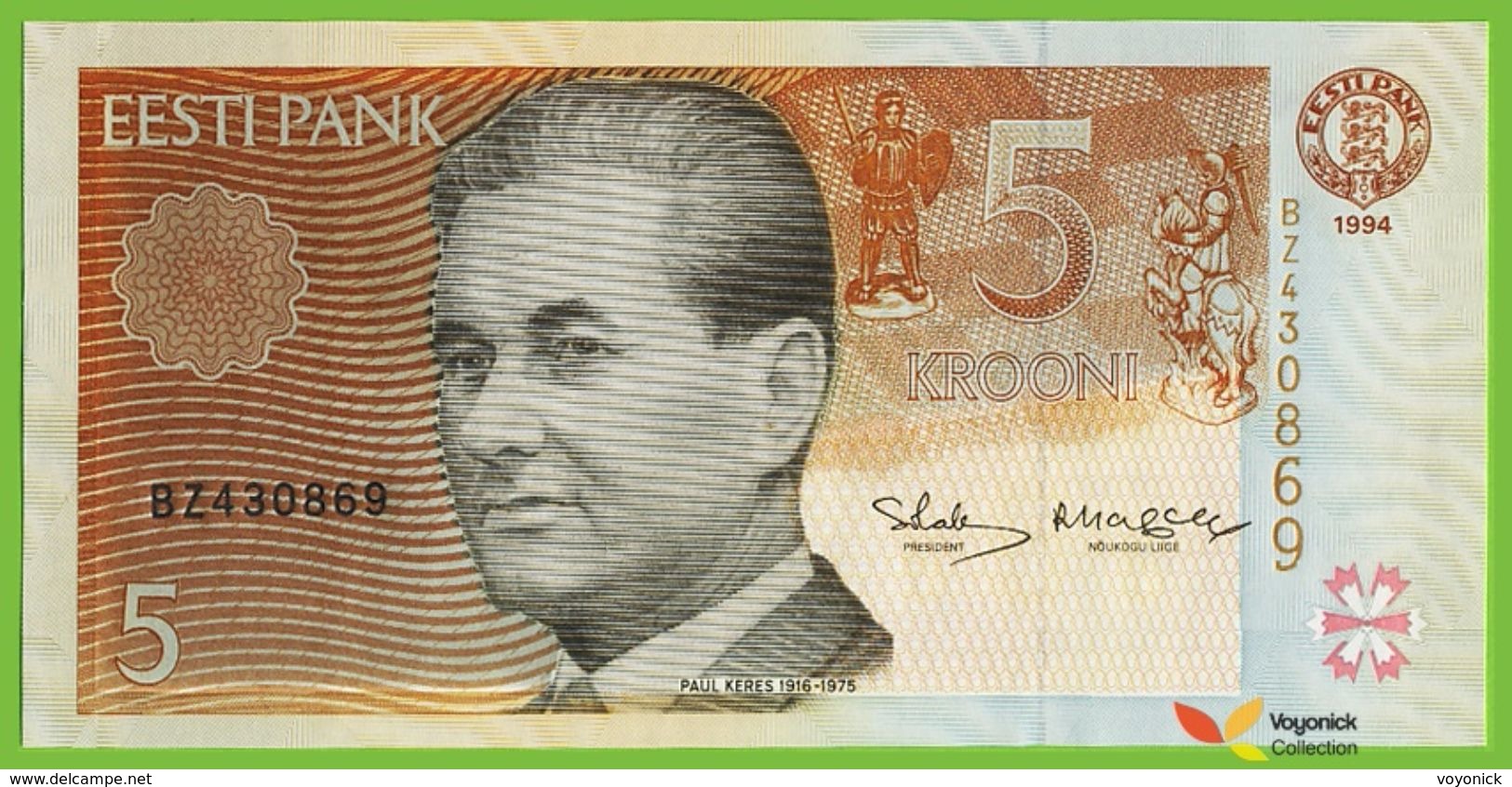 Voyo ESTONIA 5 Krooni 1994(1997) P76a B219a Prefix BZ UNC Paul Keres - Estonia