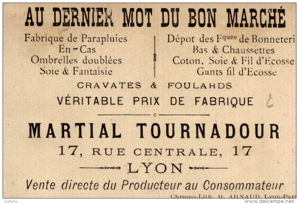 CHROMO AU DERNIER MOT DU BON MARCHE MARTIAL TOURNADOUR A LYON LE CORBEAU ET LE RENARD LITHO ARNAUD - Autres & Non Classés