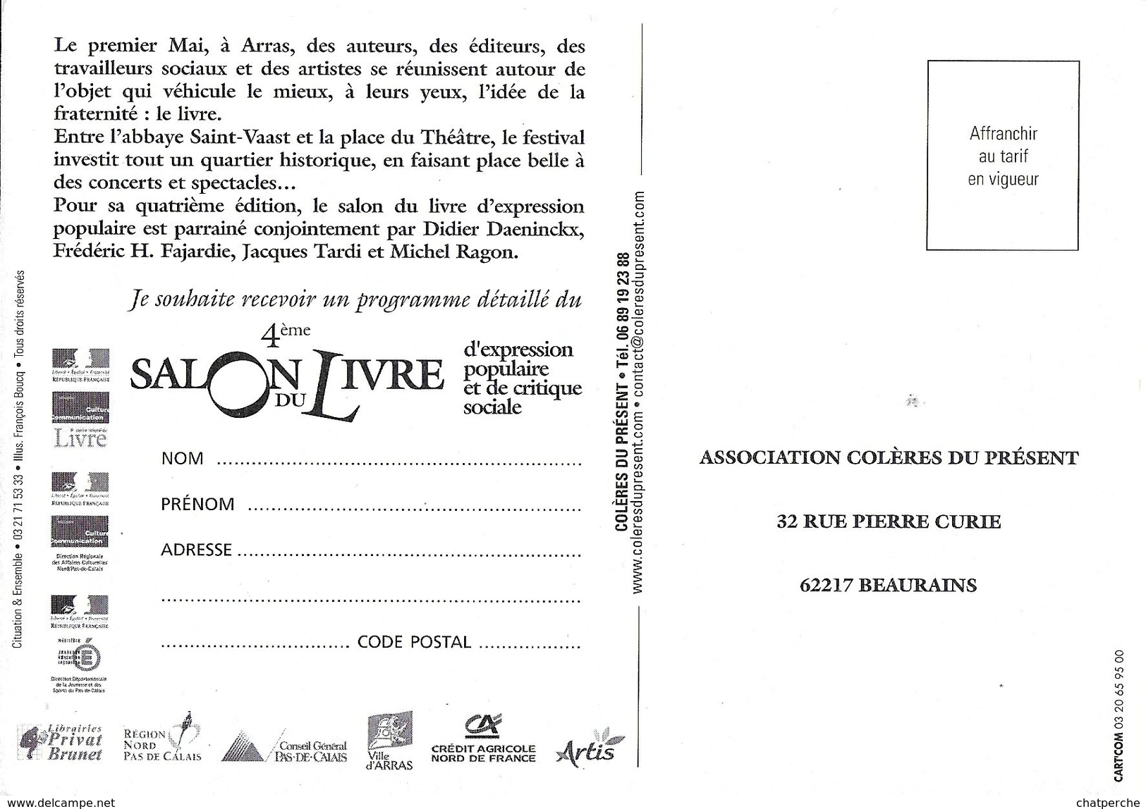 4 EME SALON DU LIVRE ARRAS PAS DE CALAIS ILLUSTRATION FRANCOIS BOURCQ EDIT. CART'COM - Expositions