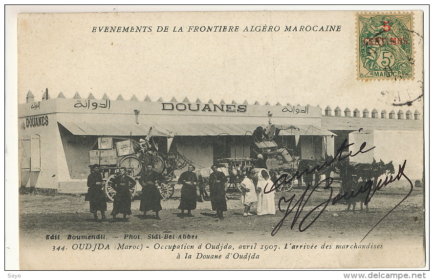 Oudjda Maroc Avril 1917 Douane Customs Type Blanc Edit Boumendil Sidi Bel Abbès Leger Pli - Douane