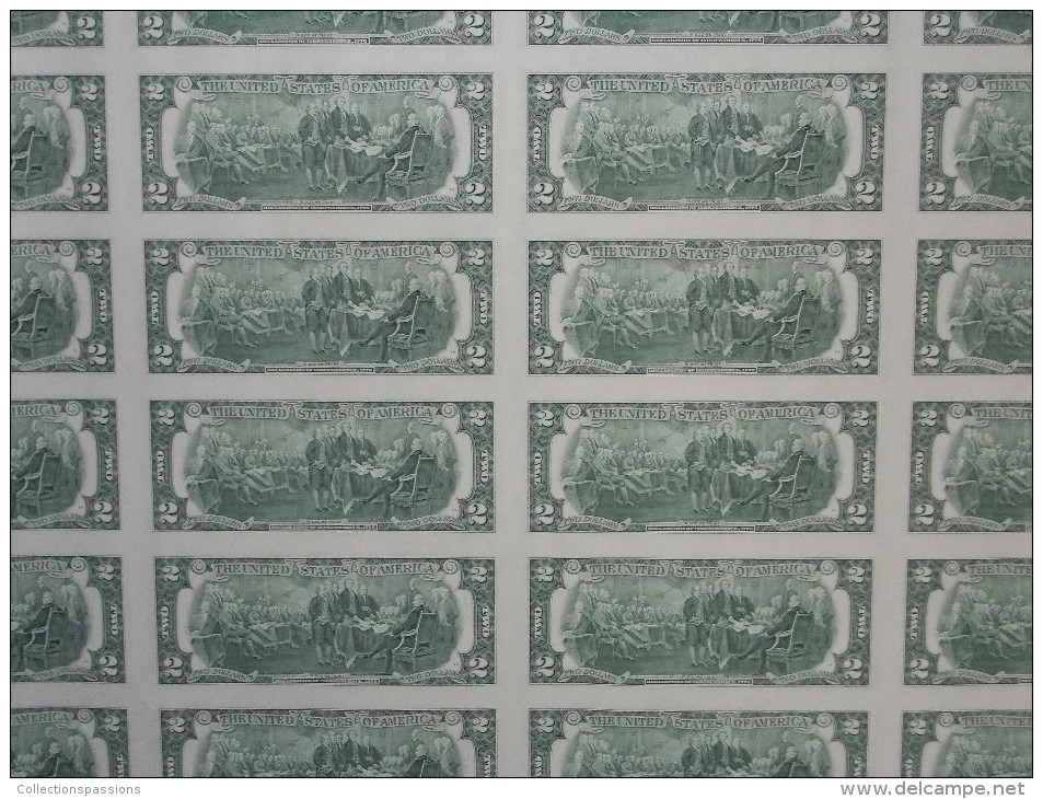 - RARE - USA - Planche Ou Feuille De 32 Billets De 2 Dollars 1995 - - Autres & Non Classés