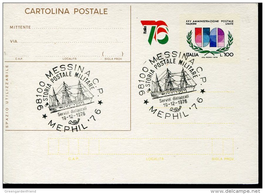 15118 Italia, Special Postmark Messina 1976,  Sailing Ship,  Voilier,  Segelschif - Schiffahrt