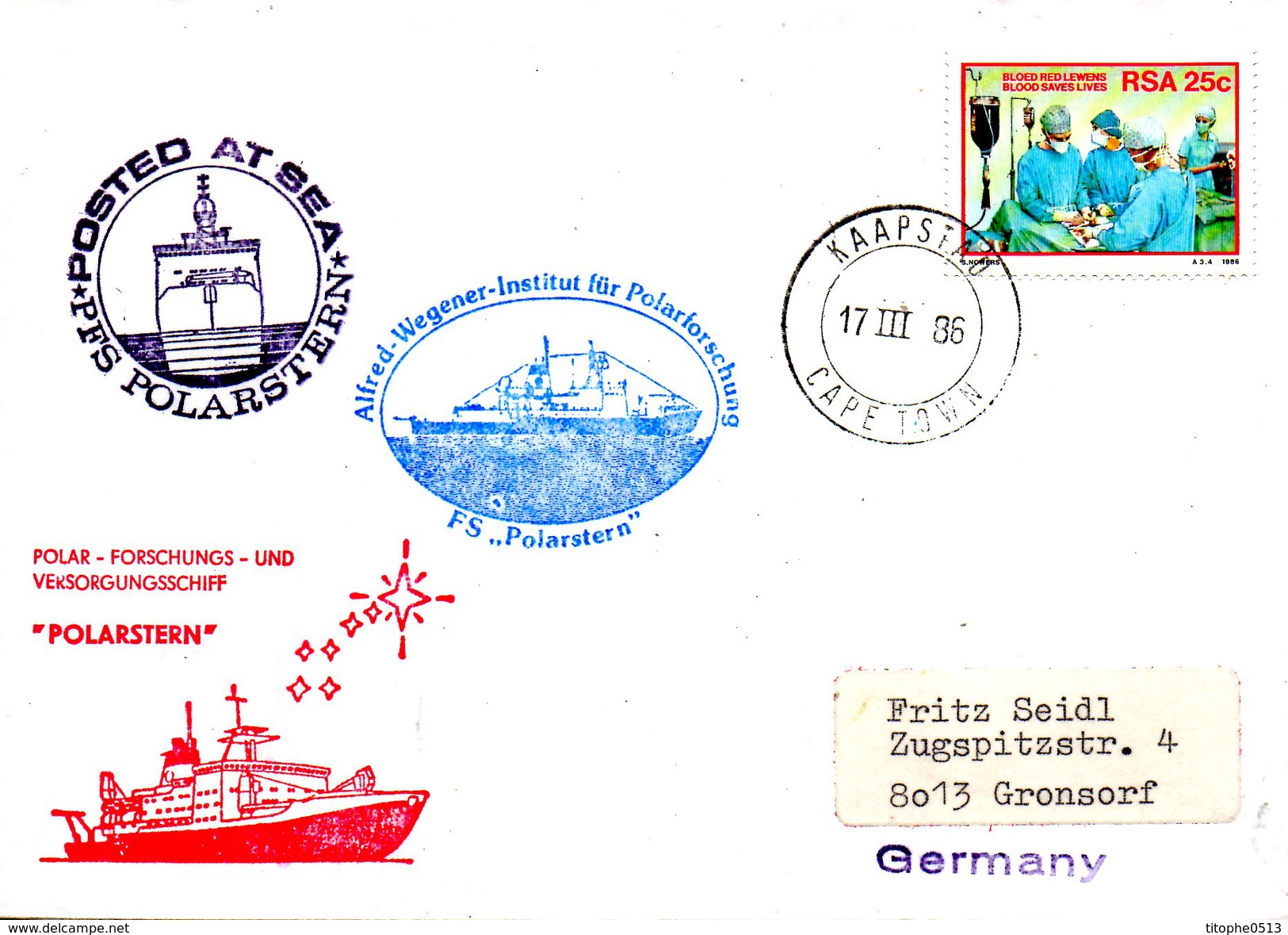 AFRIQUE DU SUD. Enveloppe Polaire De 1986. FS Polarstern. Institut Alfred Wegener. - Research Programs