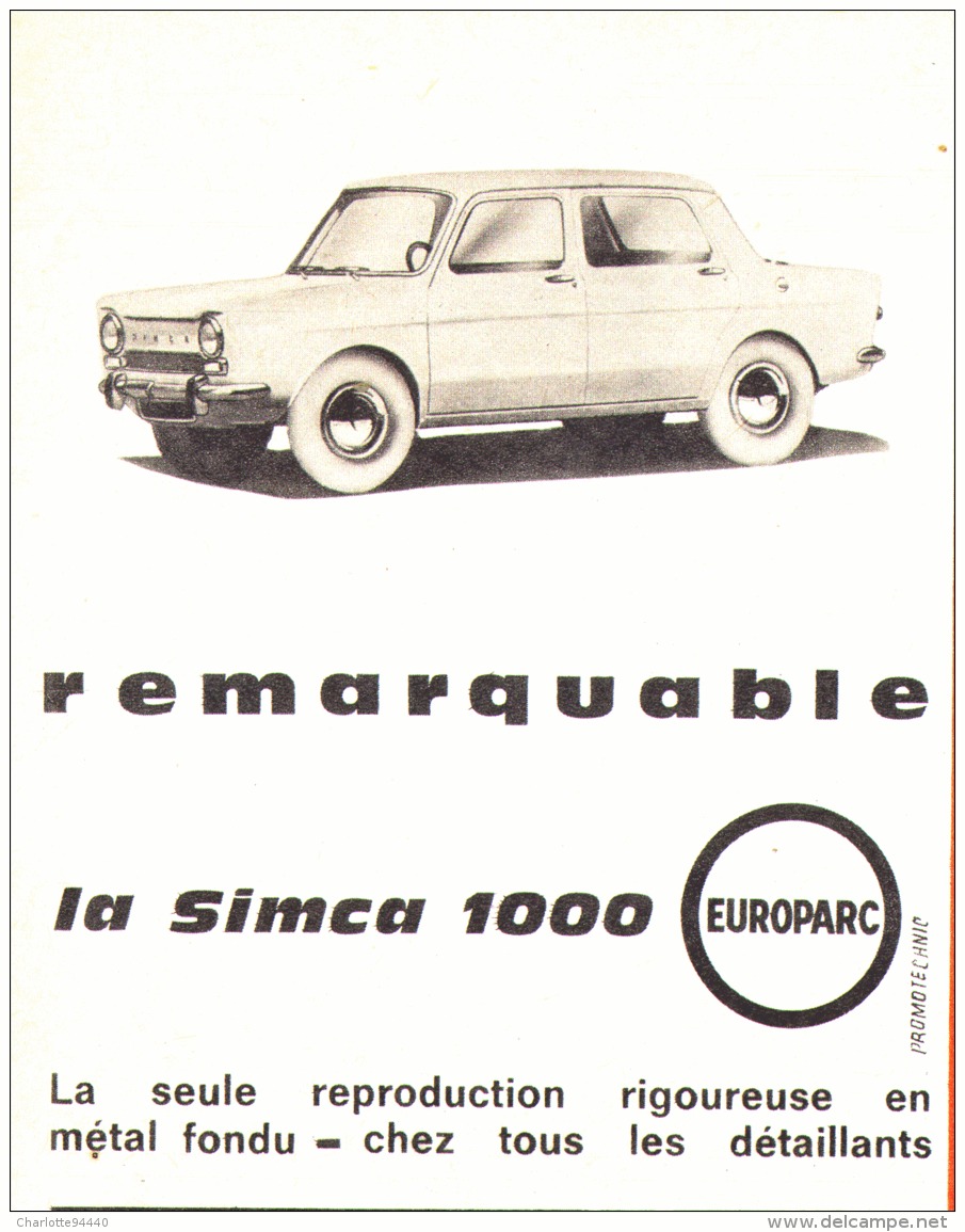 PUB " SIMCA 1000 " " EUROPARC " 1962 - Reclame - Alle Merken