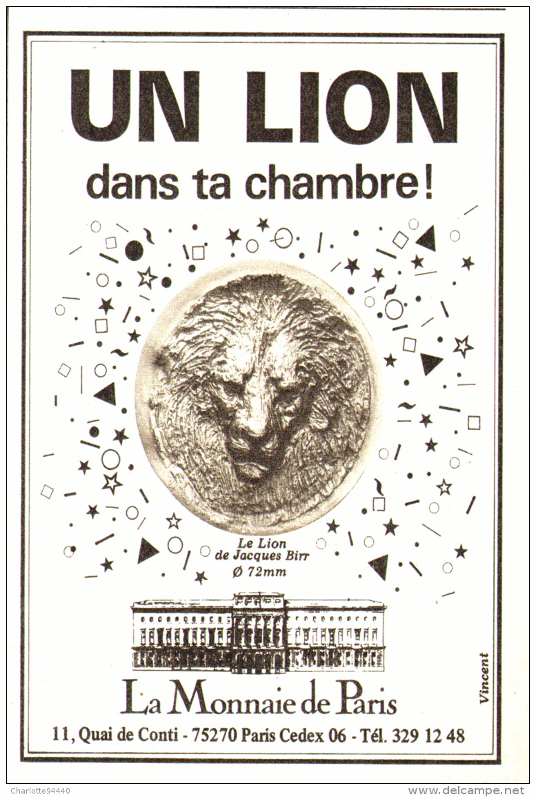 PUB MONNAIE DE PARIS " " LE LION DE JACQUES BIRR " 1983 - Autres & Non Classés