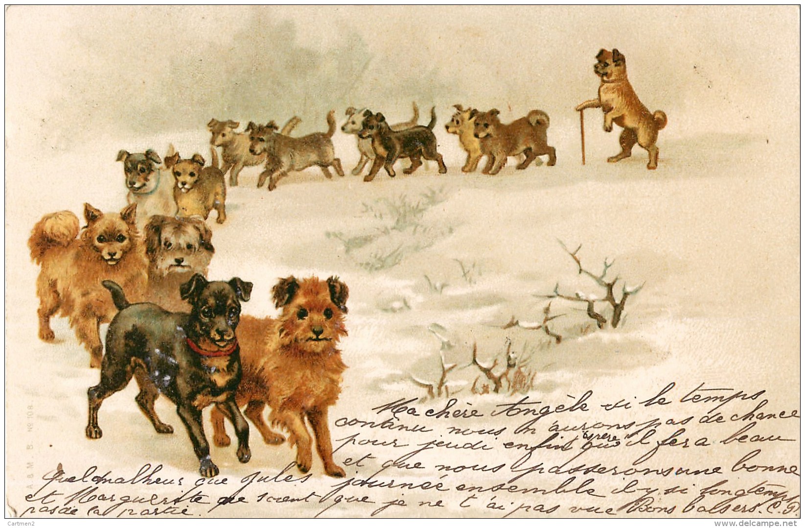 BELLE CPA LITHO CHROMO : CHIENS HUMANISES FANTAISIE ILLUSTRATEUR 1900 DOG - Hunde