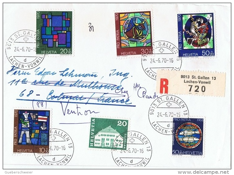 VIT-L5 - SUISSE Série Pro Patria 1970 + Compl. Sur Lettre Recommandée De St. Gallen Lachen-Vonwill Thème Vitraux - Storia Postale