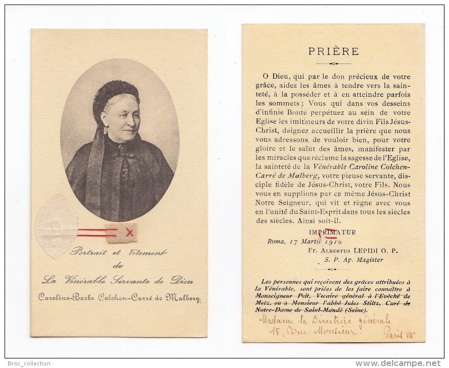 Portrait Et Vêtement De Caroline-Barbe Colchen-Carré De Malberg, Lorry-lès-Metz, Salésienne, Image Pieuse Relique - Images Religieuses