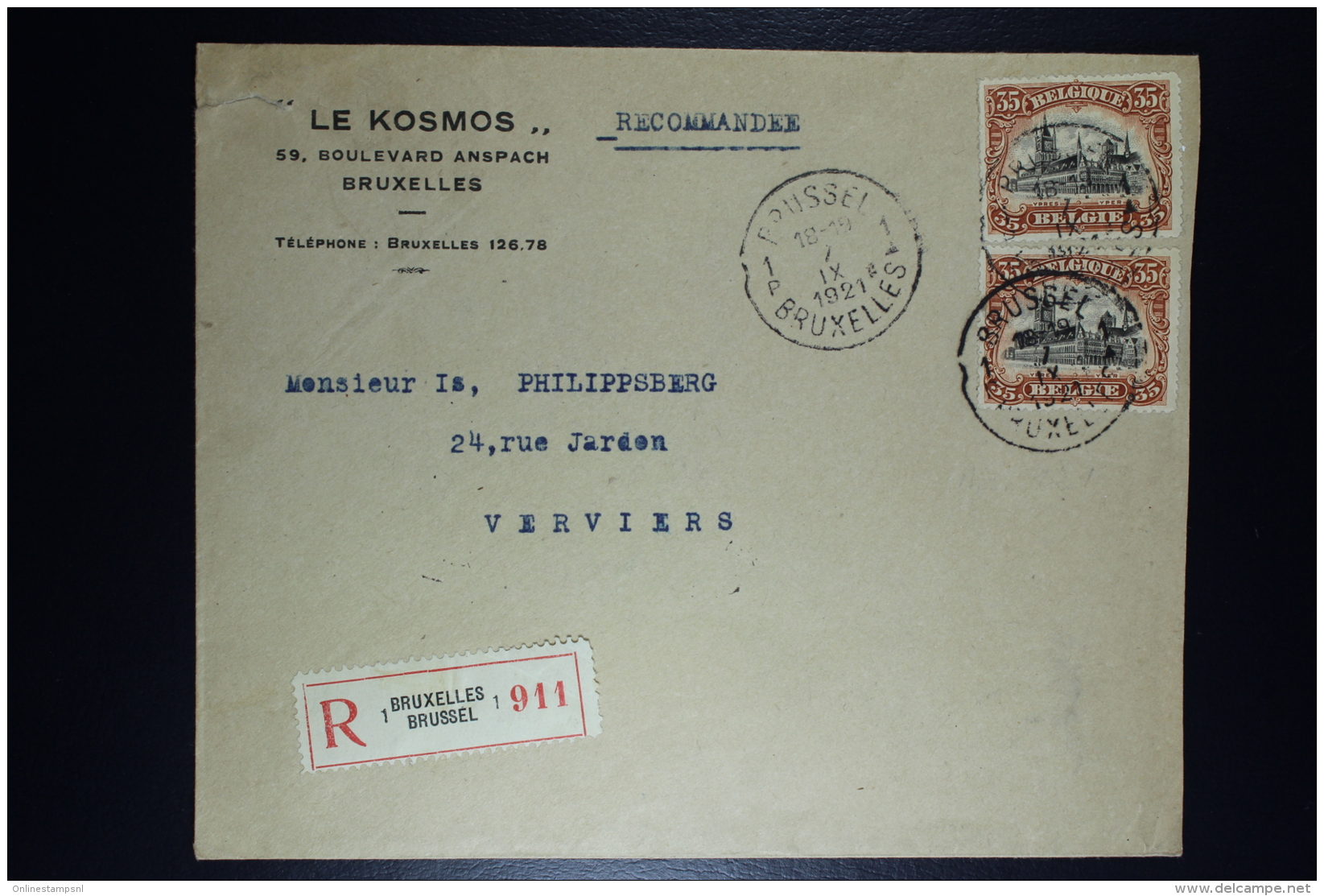 Belgium: Registered Cover  OPB Nr 2* 142 Brussels To Verviers 1921 - 1915-1920 Albert I.