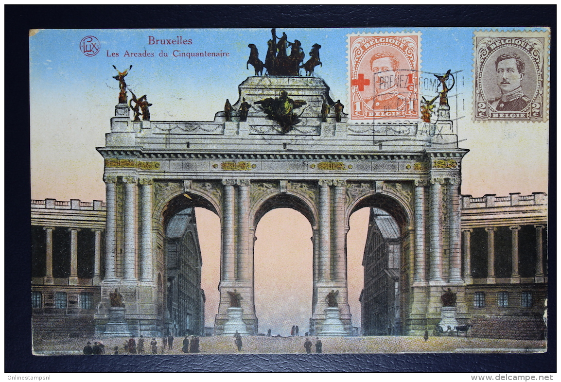 Belgium: Picture Postcard OBP 150  + 136  Brussels To France - 1918 Croix-Rouge