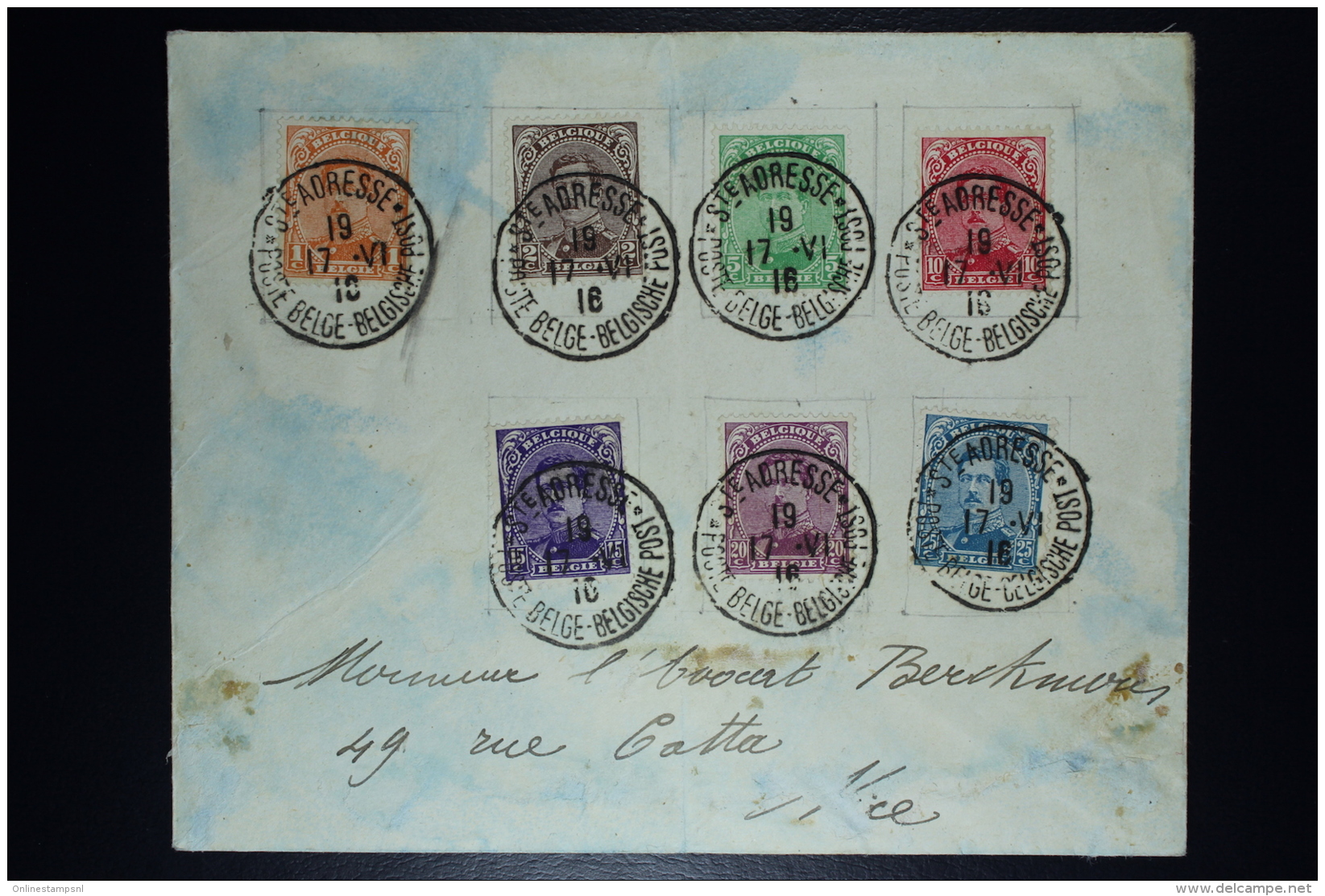 Belgium: 2 Covers St. Adresse France To NIce France  OBP 135 - 146 (on 2 Covers!) - 1915-1920 Alberto I