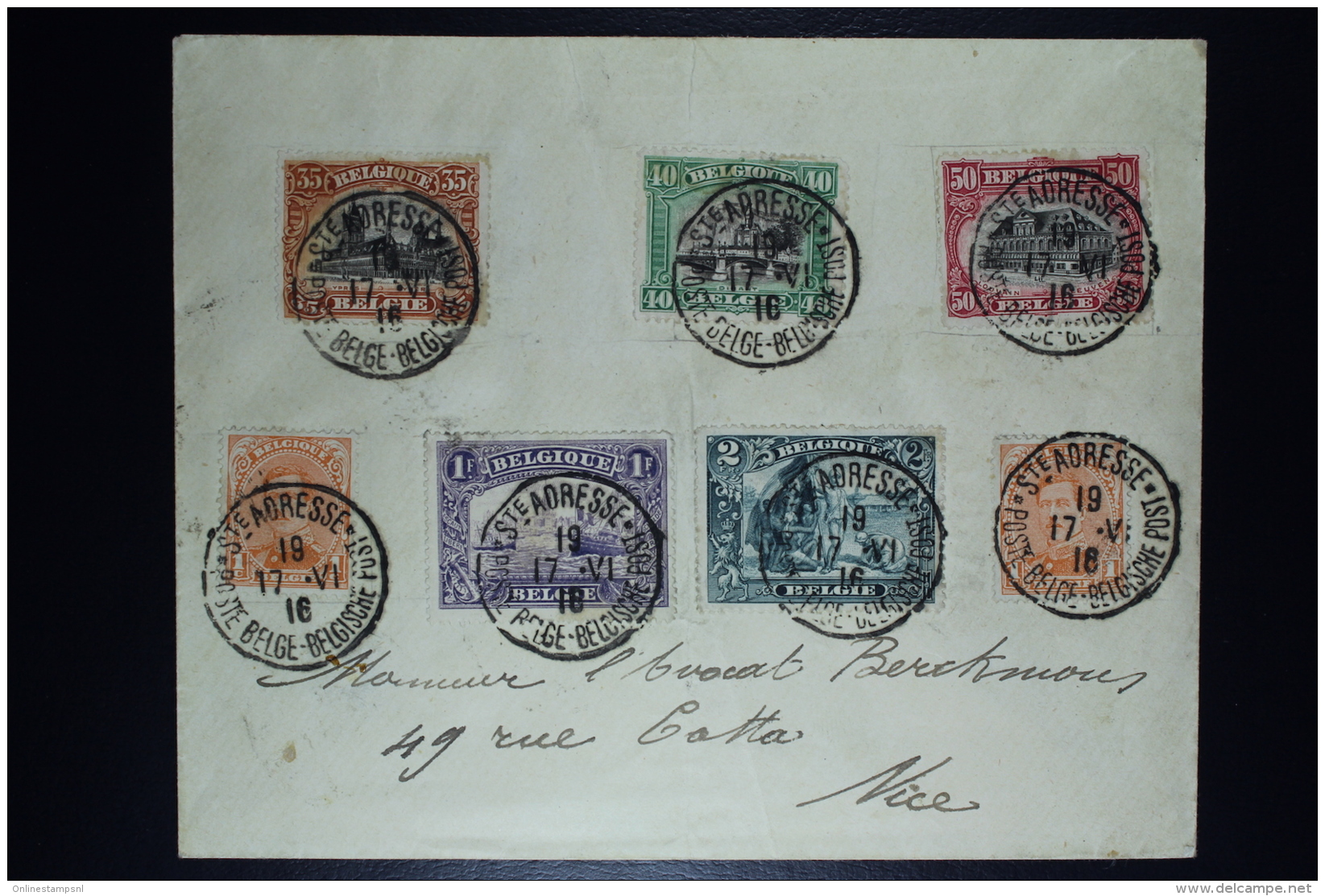 Belgium: 2 Covers St. Adresse France To NIce France  OBP 135 - 146 (on 2 Covers!) - 1915-1920 Alberto I