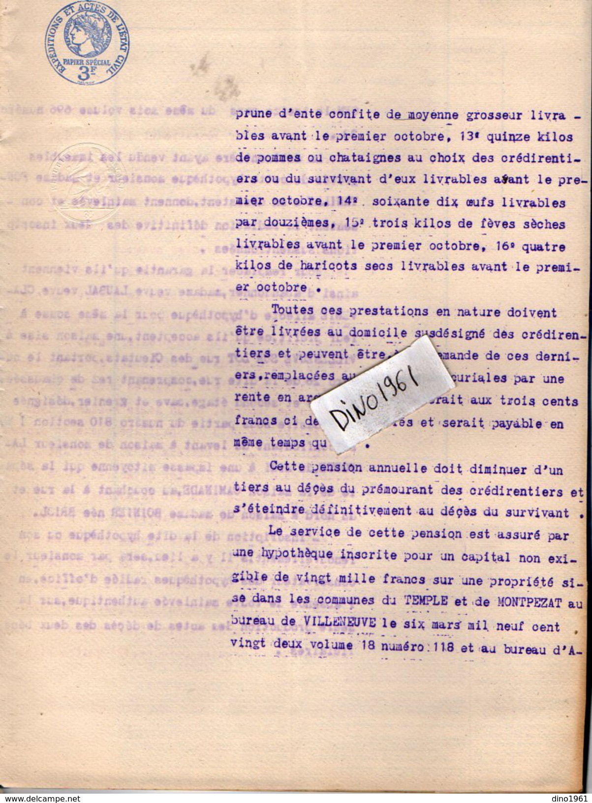 VP6090 - SAINTE LIVRADE - Acte De 1923 - Translation D'Hypothèque Par Vve CLAVERIE à Epoux FONTANILLE Au TEMPLE SUR LOT - Colecciones