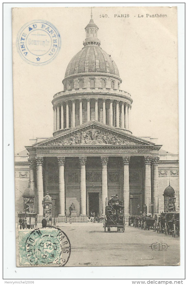 Paris  Cachet Marcophilie Visite Au Pantheon Souvenir 1907 - Panthéon