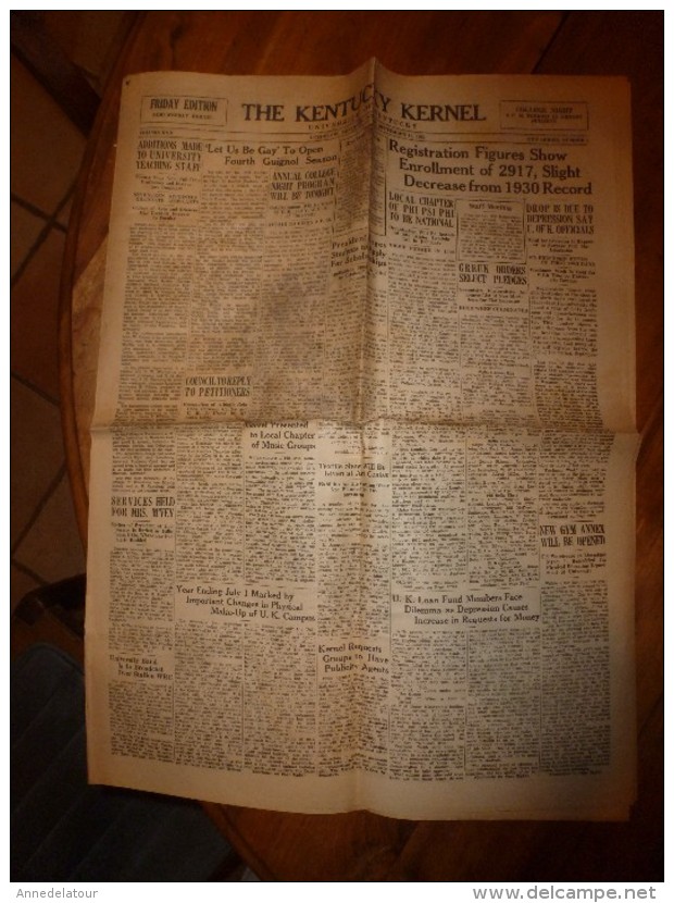 (rare) September 18,1931 :THE KENTUCKY KERNEL----> "Let Us Be Gay"  To Open Fourth Guignol Season;  Etc - Nouvelles/ Affaires Courantes