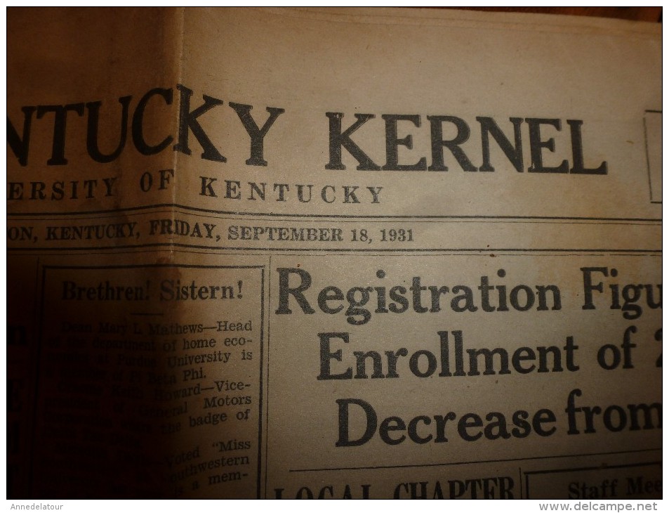 (rare) September 18,1931 :THE KENTUCKY KERNEL----> "Let Us Be Gay"  To Open Fourth Guignol Season;  Etc - Nouvelles/ Affaires Courantes