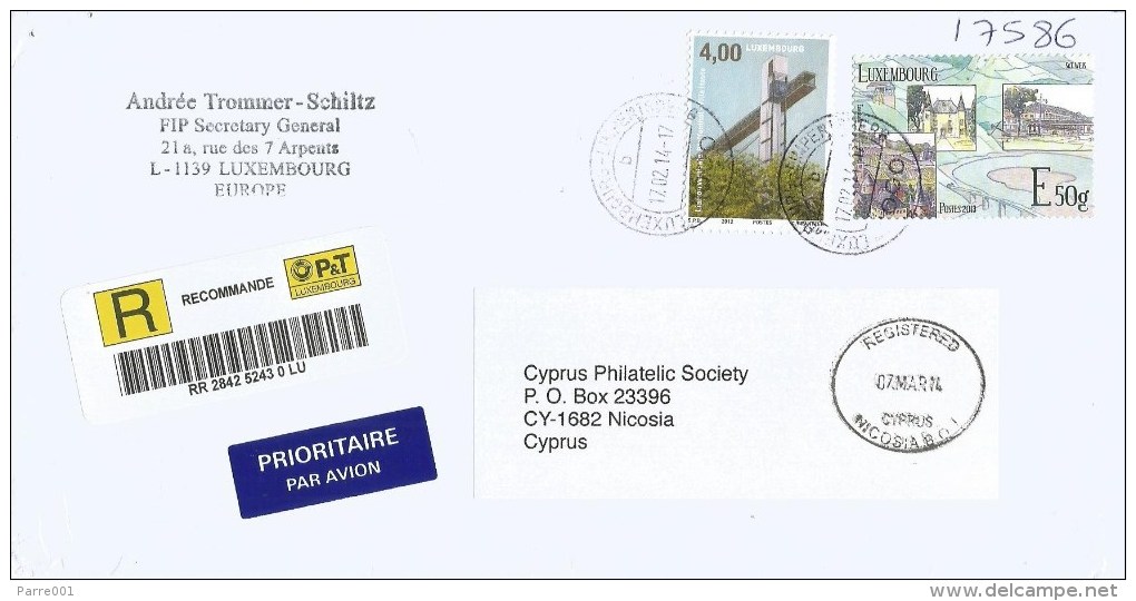 Luxemburg 2014 Luxembourg-Limpertsberg Viweing Point Barcoded Registered Cover - Storia Postale