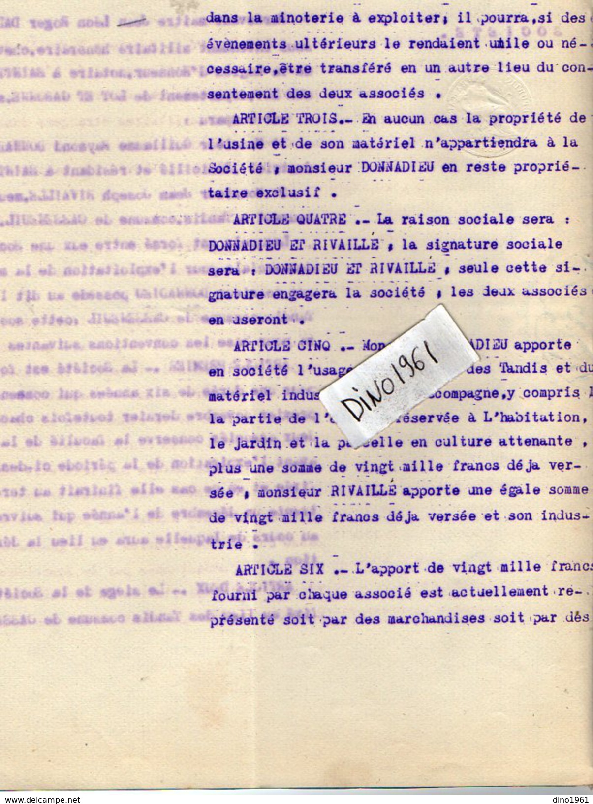 VP6091 - SAINTE LIVRADE - Acte De 1923 - Société Entre DONNADIEU & RIVAILLE à CASSENEUIL - Collections