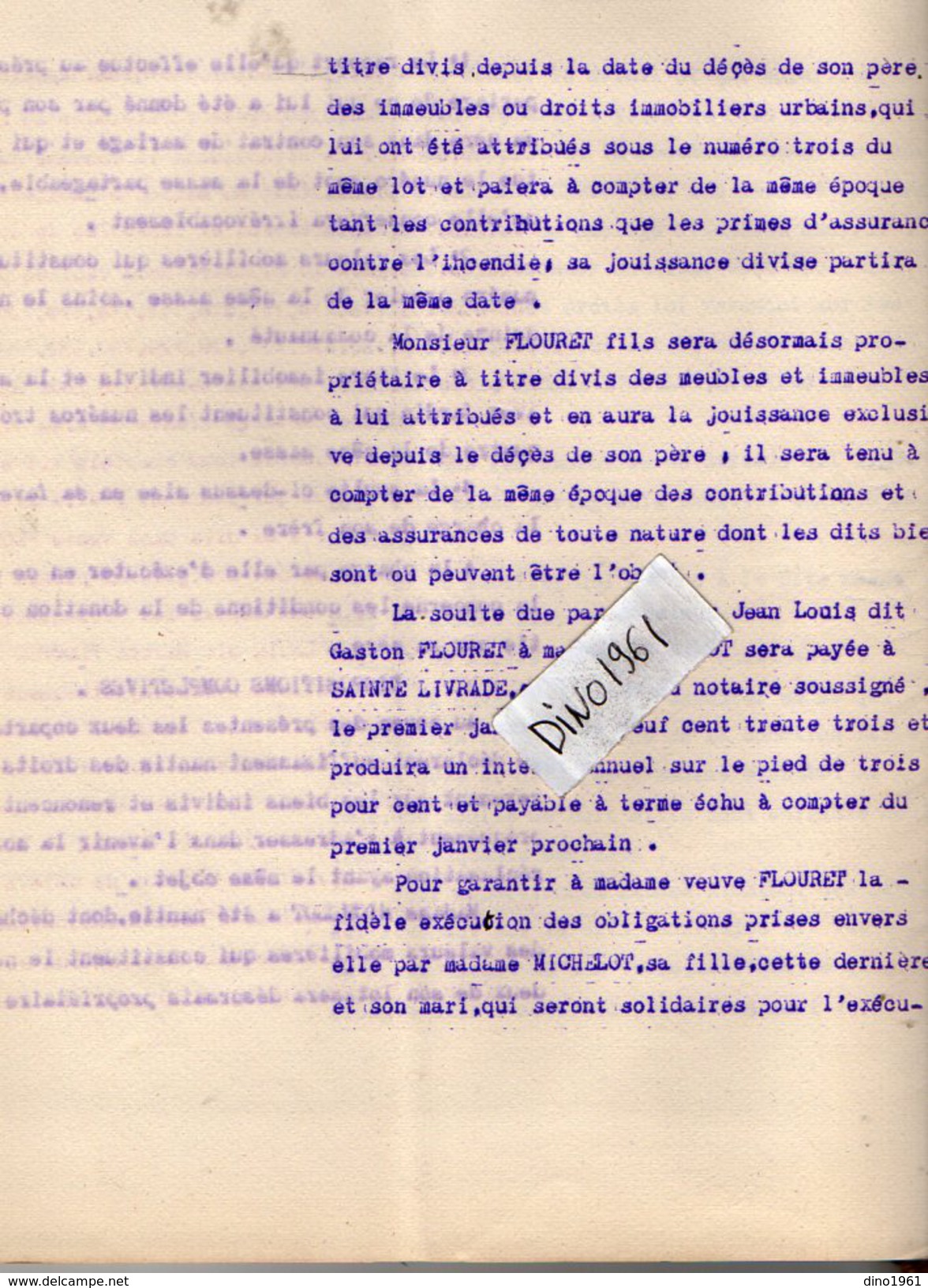 VP6093 - SAINTE LIVRADE - Acte De 1923 - Donation & Partage Par Vve FLOURET à SAINT ETIENNE DE FOUGERES à Ses 2 Enfants - Collections