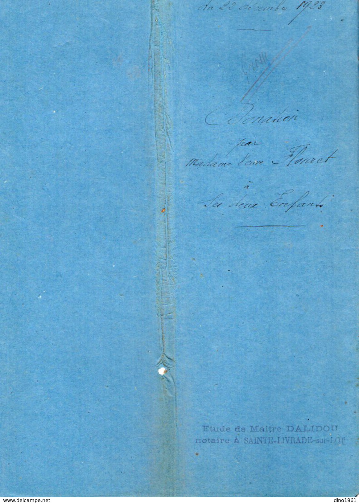 VP6093 - SAINTE LIVRADE - Acte de 1923 - Donation & Partage par Vve FLOURET à SAINT ETIENNE DE FOUGERES à ses 2 Enfants