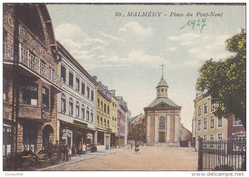 Malmedy - Place Du Pont-Neuf (Hôtel Café Animation, Colorisée, Photo Belge Lumière) - Malmedy