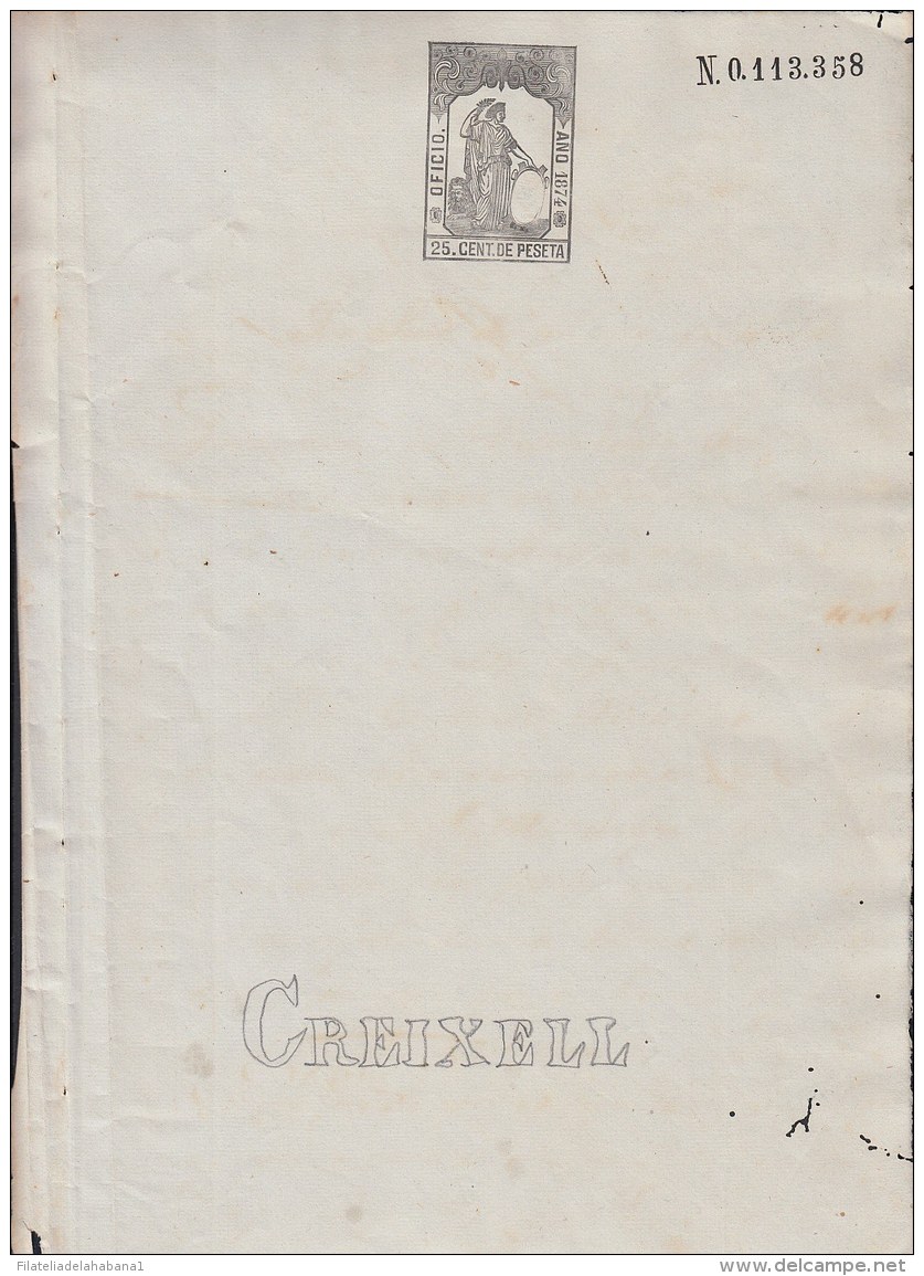 1874-PS-15 CUBA ESPAÑA SPAIN. 1874. ALFONSO XII REVENUE SEALLED PAPER. OFICIO - Timbres-taxe