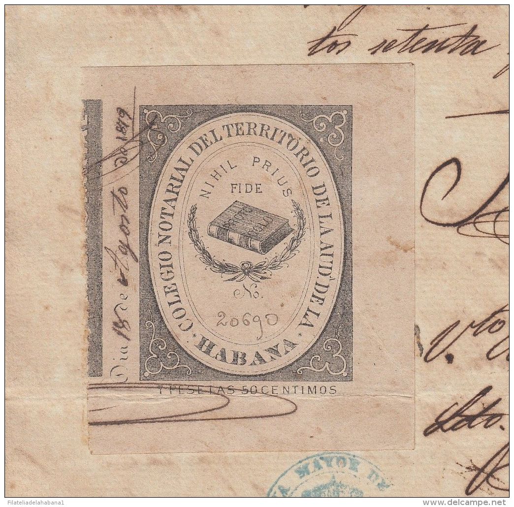 1879-PS-10 CUBA ESPAÑA SPAIN. 1879. ALFONSO XII REVENUE SEALLED PAPER. SELLO 8 - Timbres-taxe