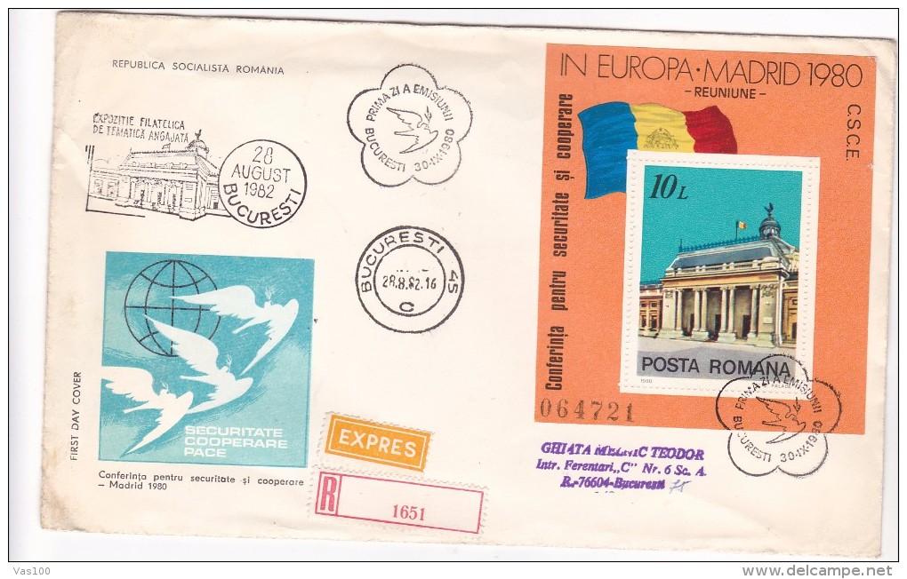 PEACE,CONFERENCE MADRID 1980 COVER FDC SEND TO MAIL   ROMANIA. - FDC