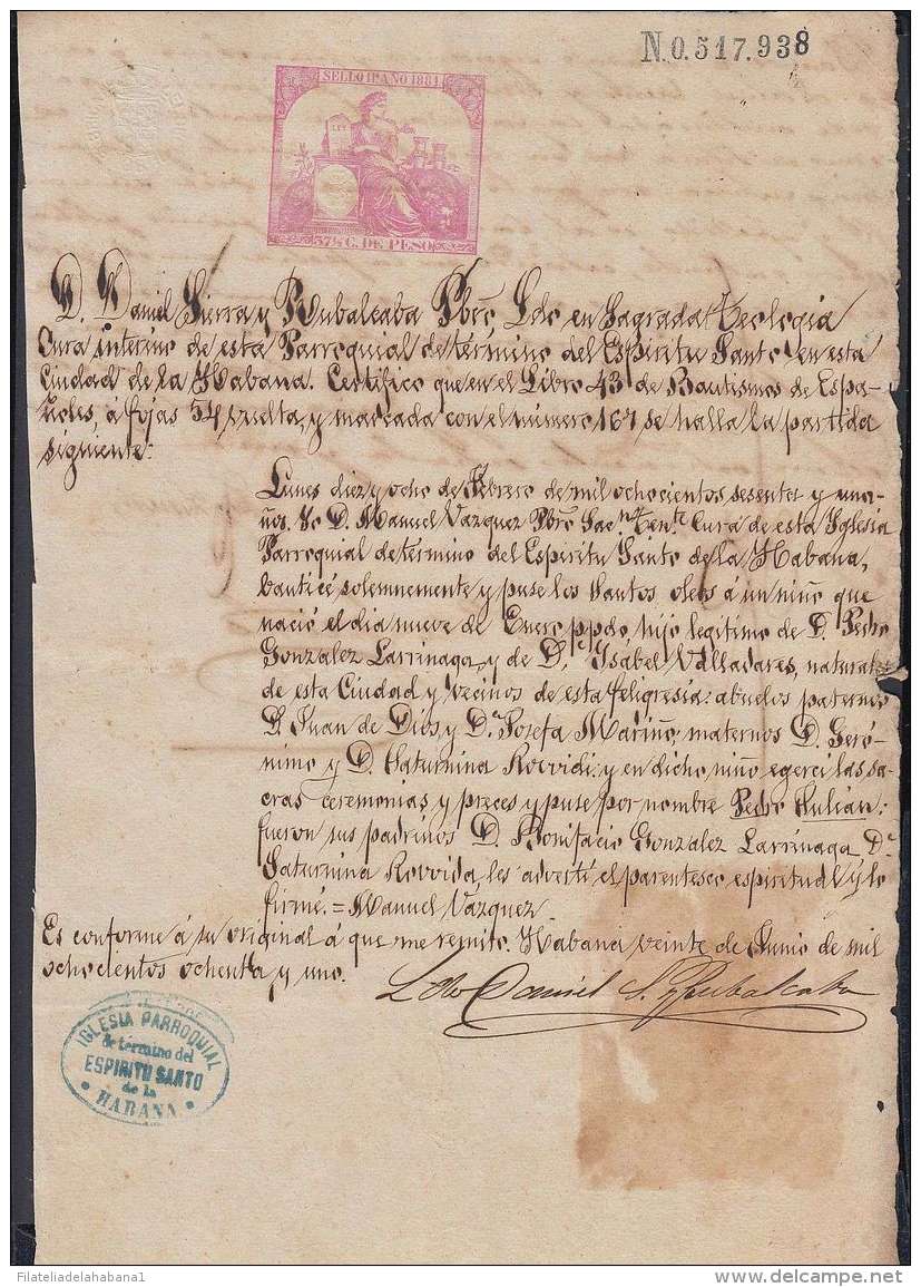 1881-PS-6 CUBA ESPAÑA SPAIN. 1881. ALFONSO XII REVENUE SEALLED PAPER. SELLO 11+ SELLO DE ABOGADOS. - Timbres-taxe