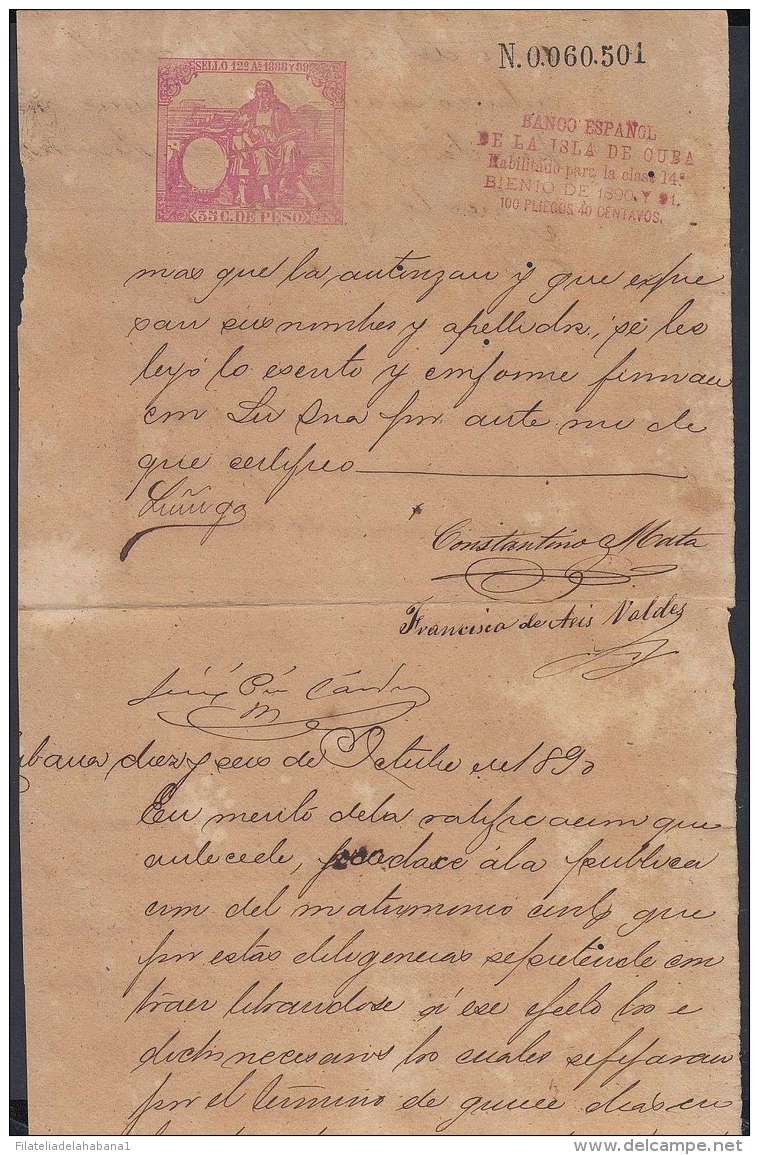 1888-PS-10 CUBA ESPAÑA SPAIN. 1888. ALFONSO XIII REVENUE SEALLED PAPER. SELLO 12. - Timbres-taxe