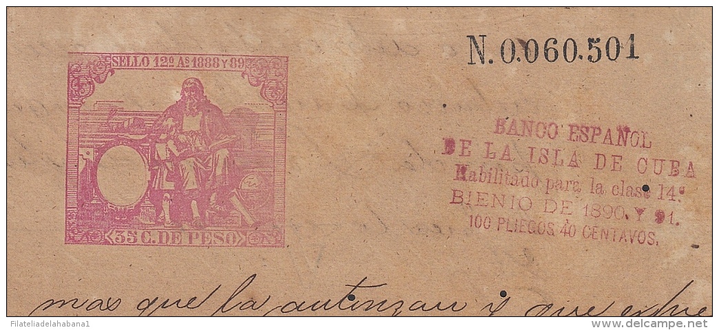 1888-PS-10 CUBA ESPAÑA SPAIN. 1888. ALFONSO XIII REVENUE SEALLED PAPER. SELLO 12. - Strafport