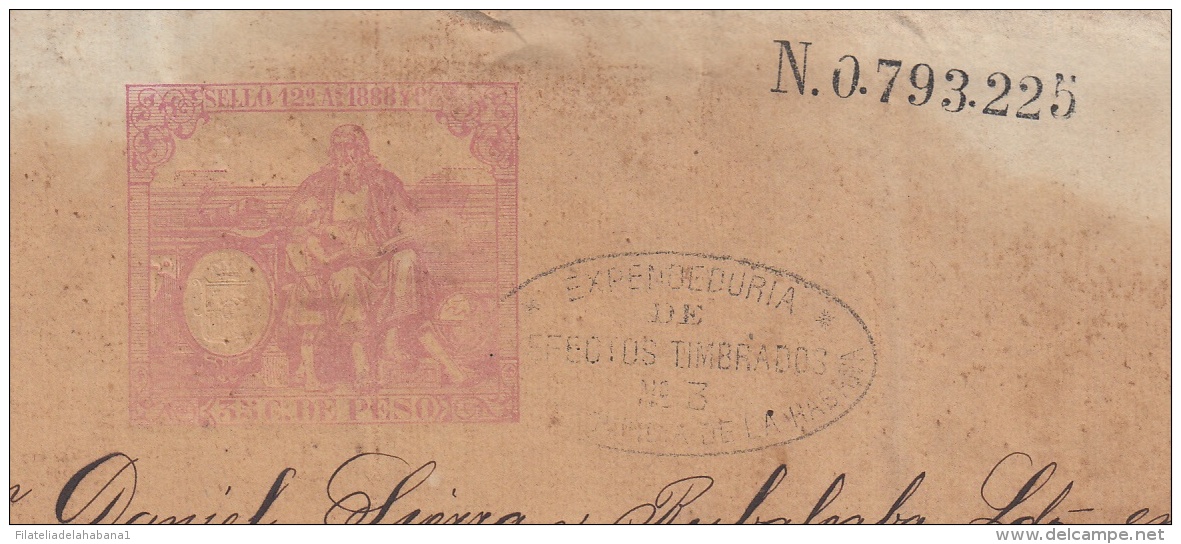 1888-PS-11 CUBA ESPAÑA SPAIN. 1888. ALFONSO XIII REVENUE SEALLED PAPER. SELLO 12. - Postage Due