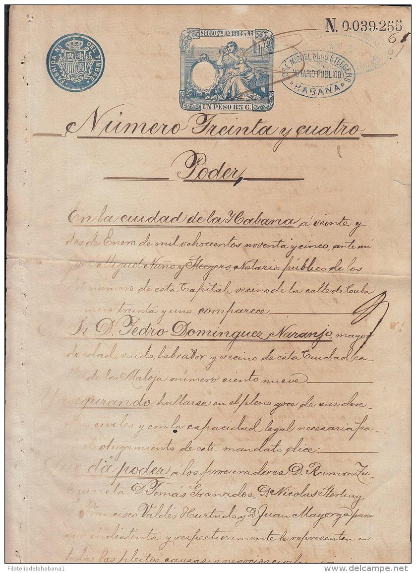 1894-PS-5 CUBA ESPAÑA SPAIN. 1894. ALFONSO XIII REVENUE SEALLED PAPER. SELLO 13. - Portomarken