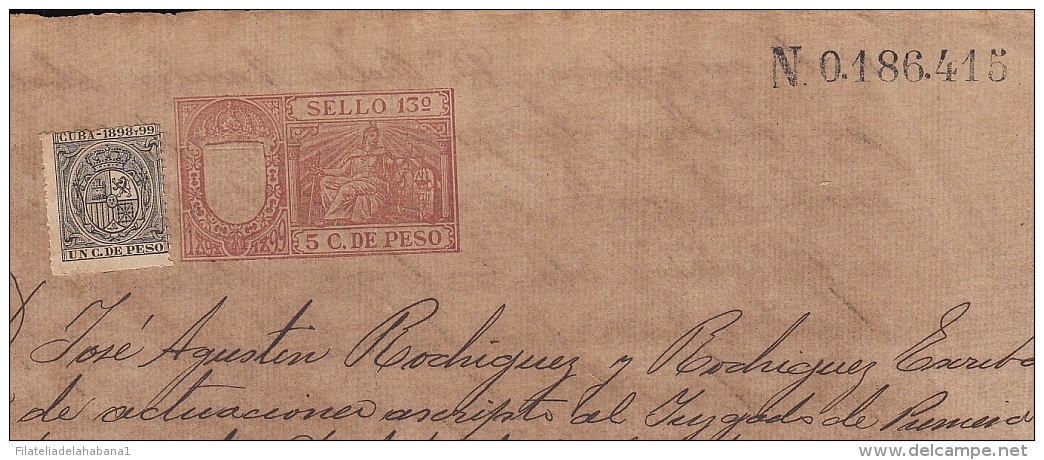 1898-PS-7 CUBA ESPAÑA SPAIN. 1898. ALFONSO XIII REVENUE SEALLED PAPER. SELLO 13 + TIMBRE MOVIL. - Portomarken