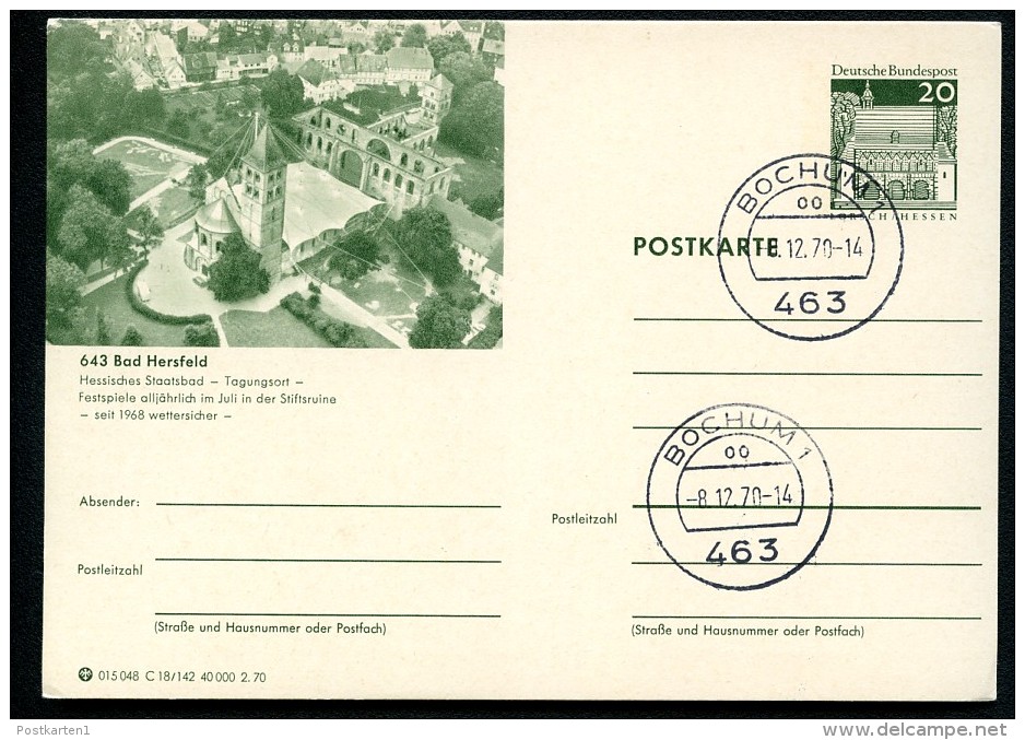 BUND P99 C18/142 Bild-Postkarte STIFTSRUINE BAD HERSFELD Stpl. 1970 - Abadías Y Monasterios