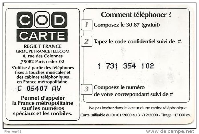 CODECARD-FT-5MN-MAXICOLOR-2000-01/01/2000 A 31/12/2000-17000ex-T BE - FT Tickets