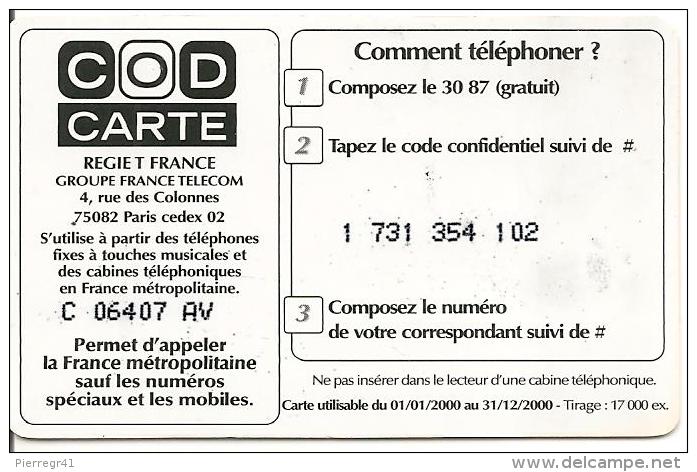 CODECARD-FT-5MN-MAXICOLOR-2000-01/01/2000 A 31/12/2000-17000ex-T BE - Tickets FT